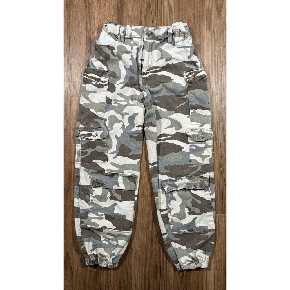Rue21 Green/Brown/White Camo Cargo Pants (Women’s Medium M) Elastic Waist